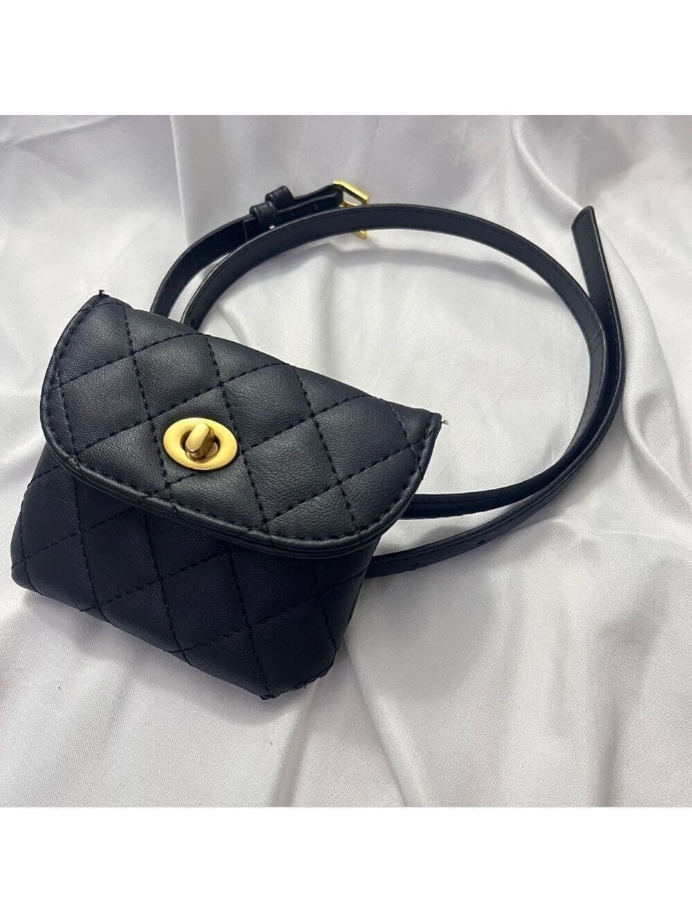 Quilted Mini Belt Bag Black & Gold Convertible